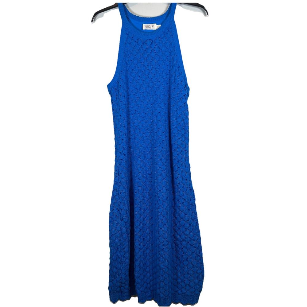 Eliza J Cobalt Blue Crochet Midi Dress Size L NWT $148 boho resort coastal